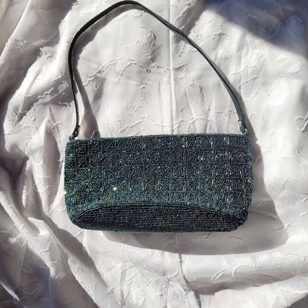 Source Unknown Iridescent Beaded Mini Shoulder Bag in Black-Green